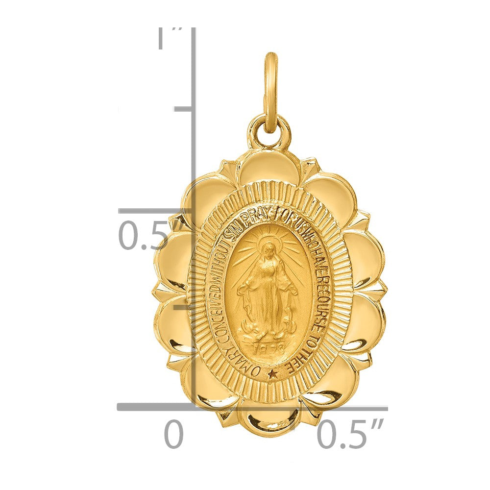 14k Solid Polished/Satin Small Fancy Oval Miraculous Medal