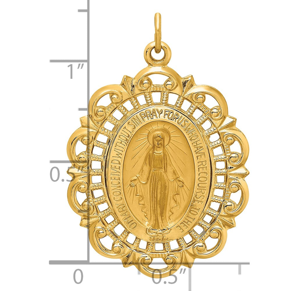 14k Solid Polished/Satin Fancy Pierced Oval Miraculous Medal