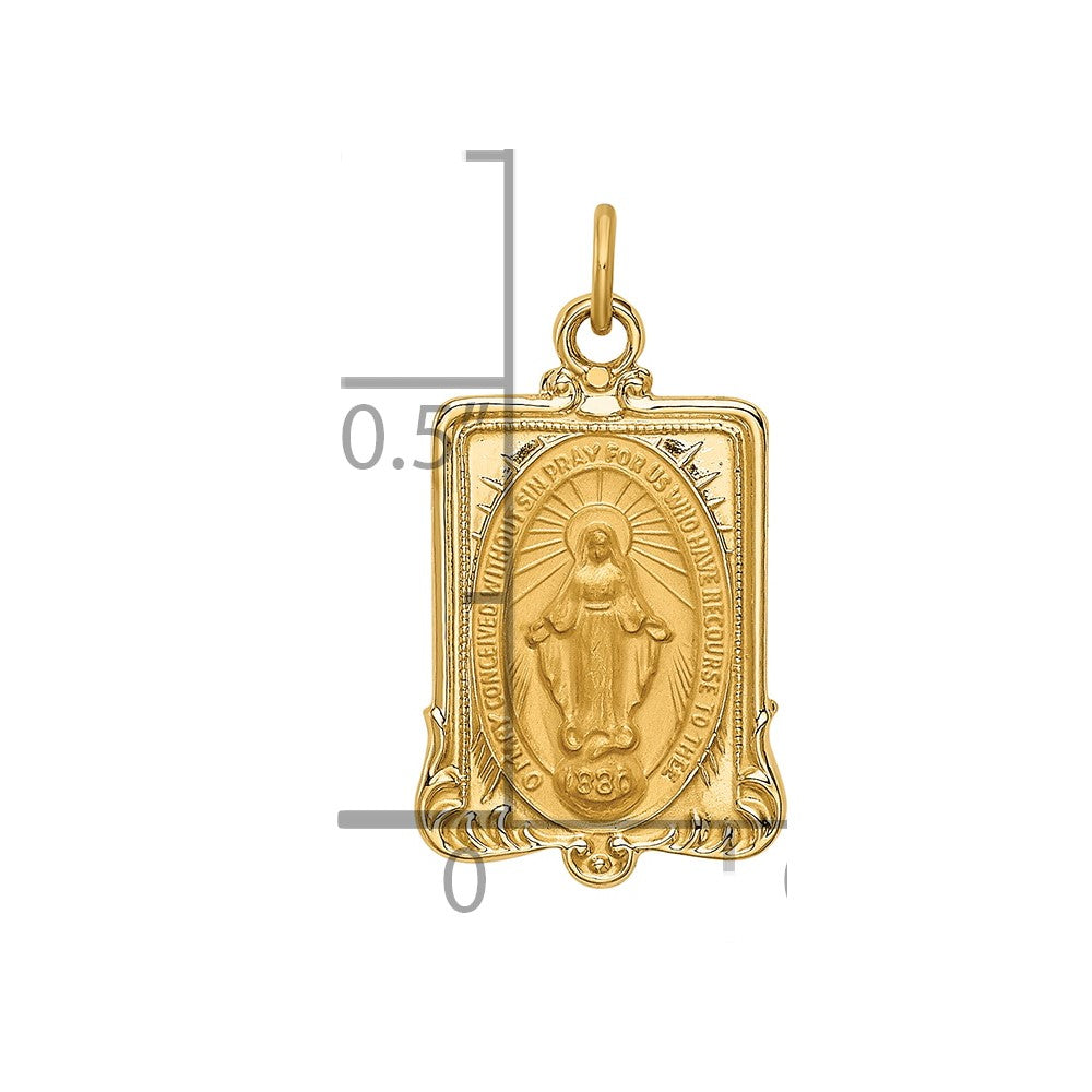 14k Solid Polished/Satin Rectangular Miraculous Medal