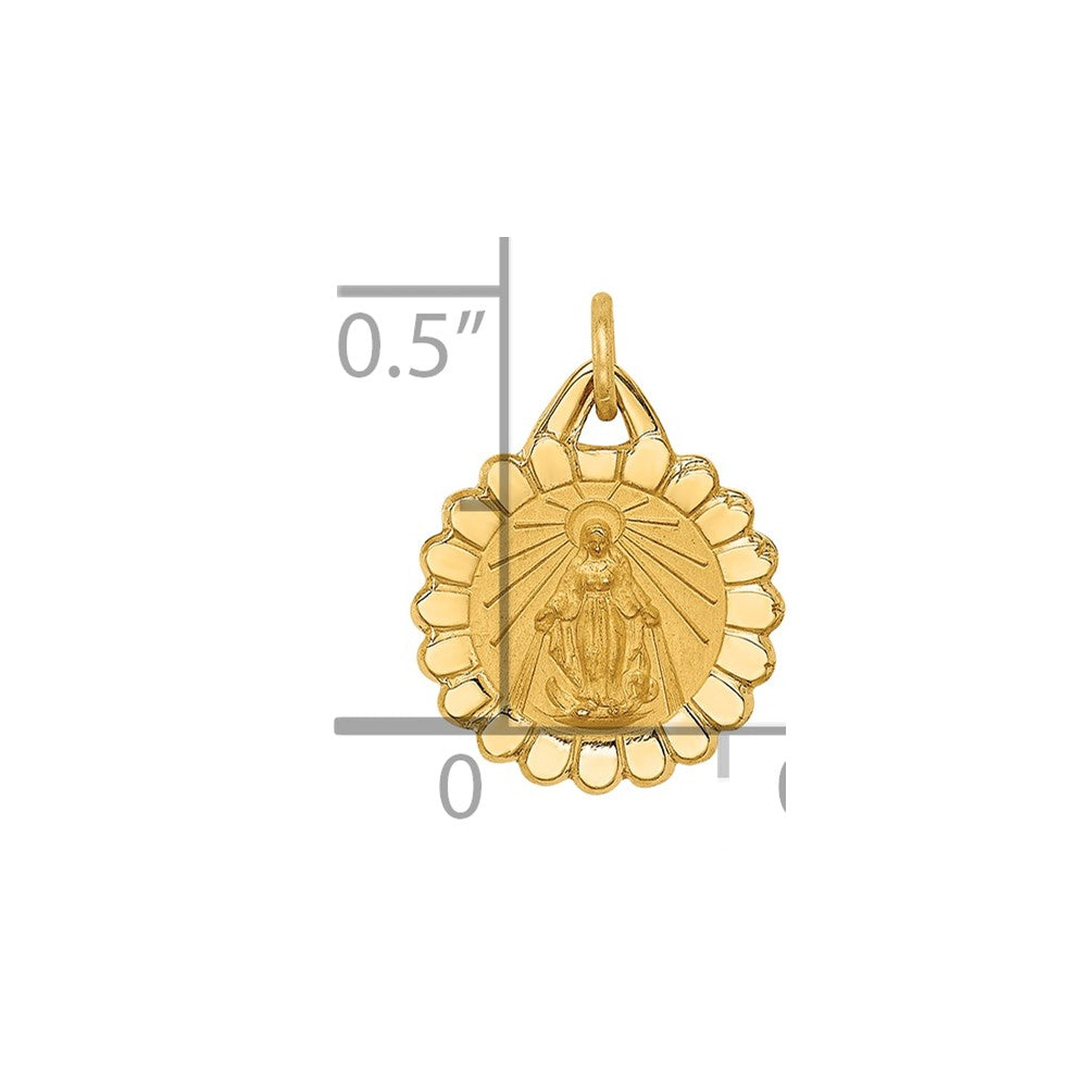14k Solid Polished/Satin Tiny Round Scalloped Miraculous Medal