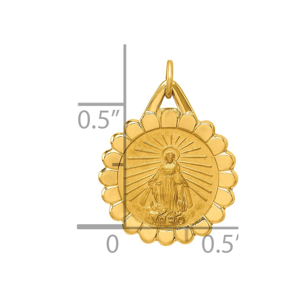 14k Solid Polished/Satin Small Round Scalloped Miraculous Medal