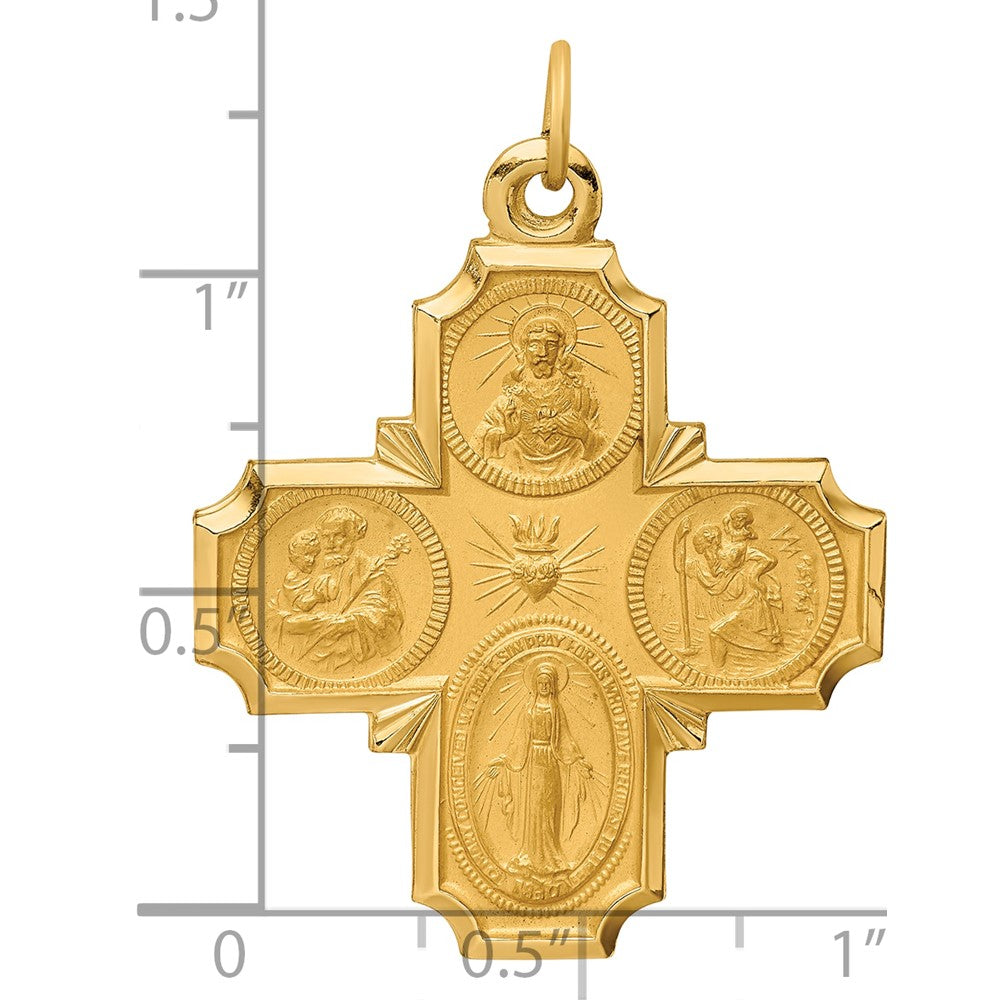 14k Solid Polished/Satin Large 4-Way Medal