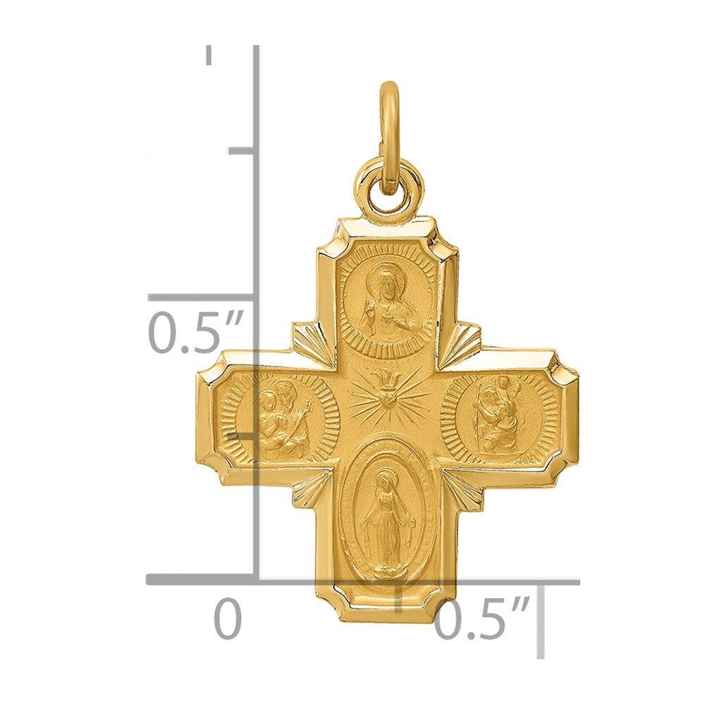 14k Solid Polished/Satin Small 4-Way Medal