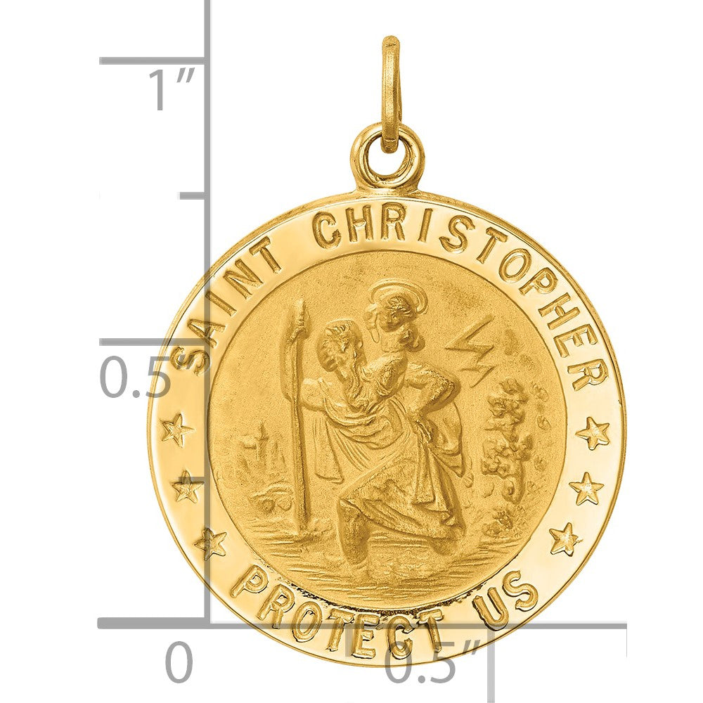 14k Solid Polished/Satin Medium Round St. Christopher Medal