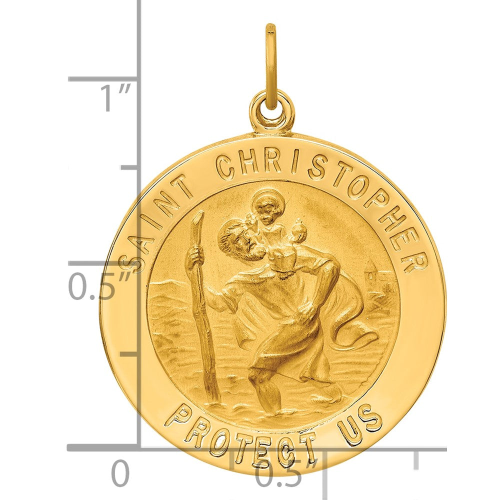 14k Solid Polished/Satin Large Round St. Christopher Medal