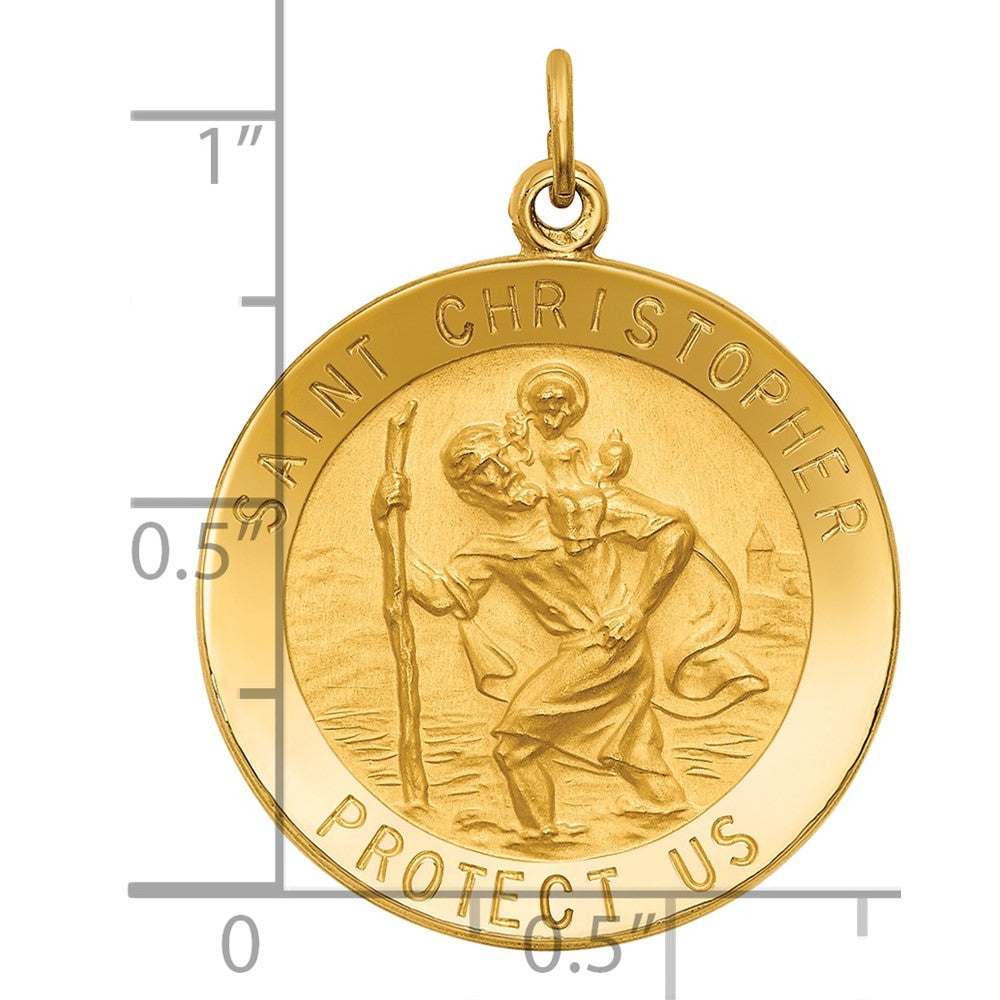 14k Solid Polished/Satin Medium Round St. Christopher Medal