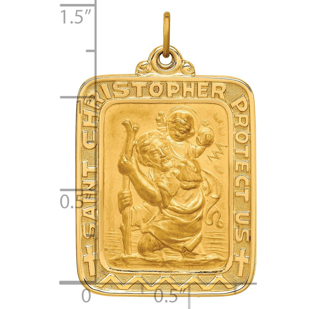 14k Solid Polished/Satin Large Rectangle St. Christopher Medal