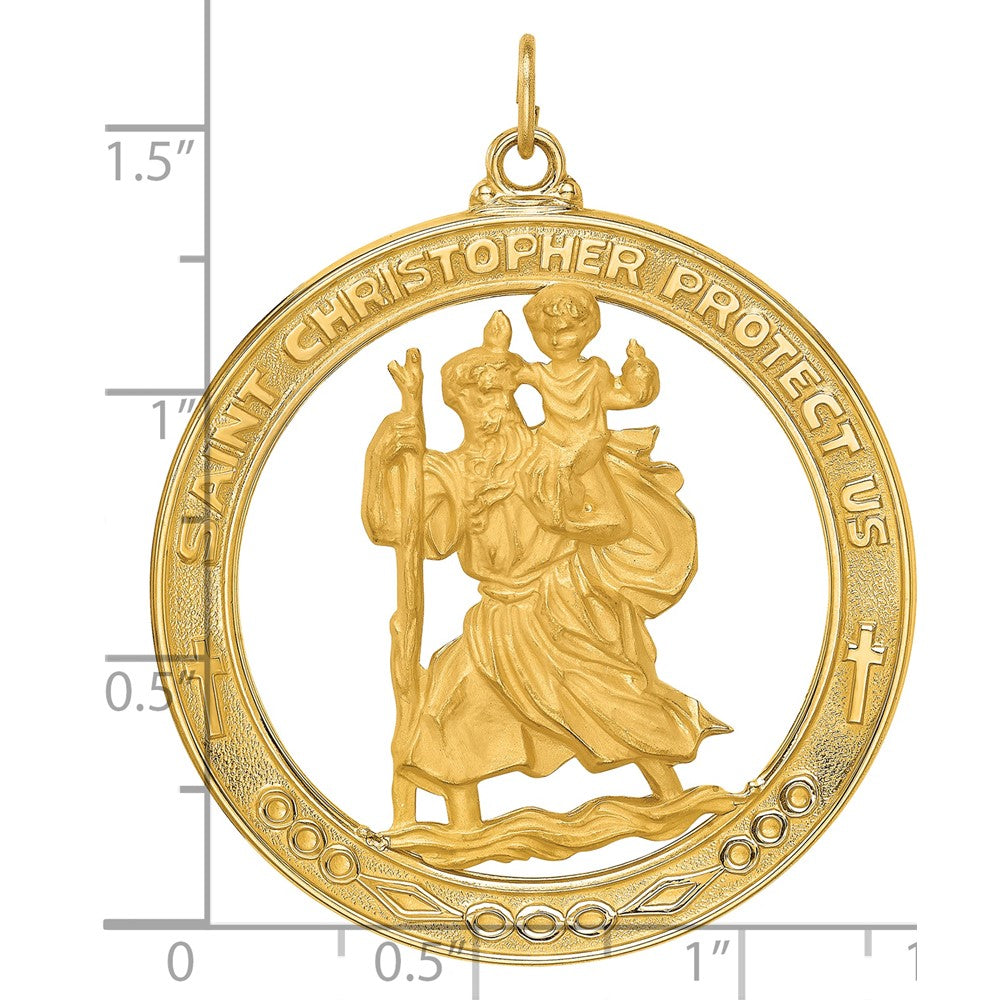 14k Solid Polished/Satin Extra Large Cut-out St. Christopher Medal