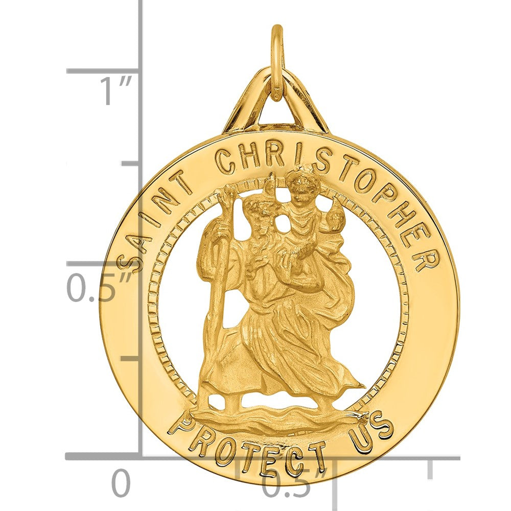 14k Solid Polished/Satin Round Cut-out St. Christopher Medal