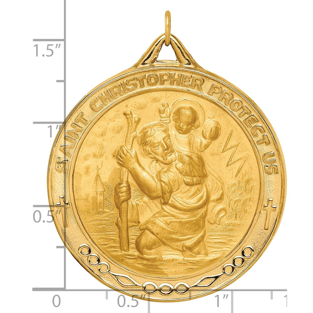 14k Solid Polished/Satin Extra Large Round St. Christopher Medal