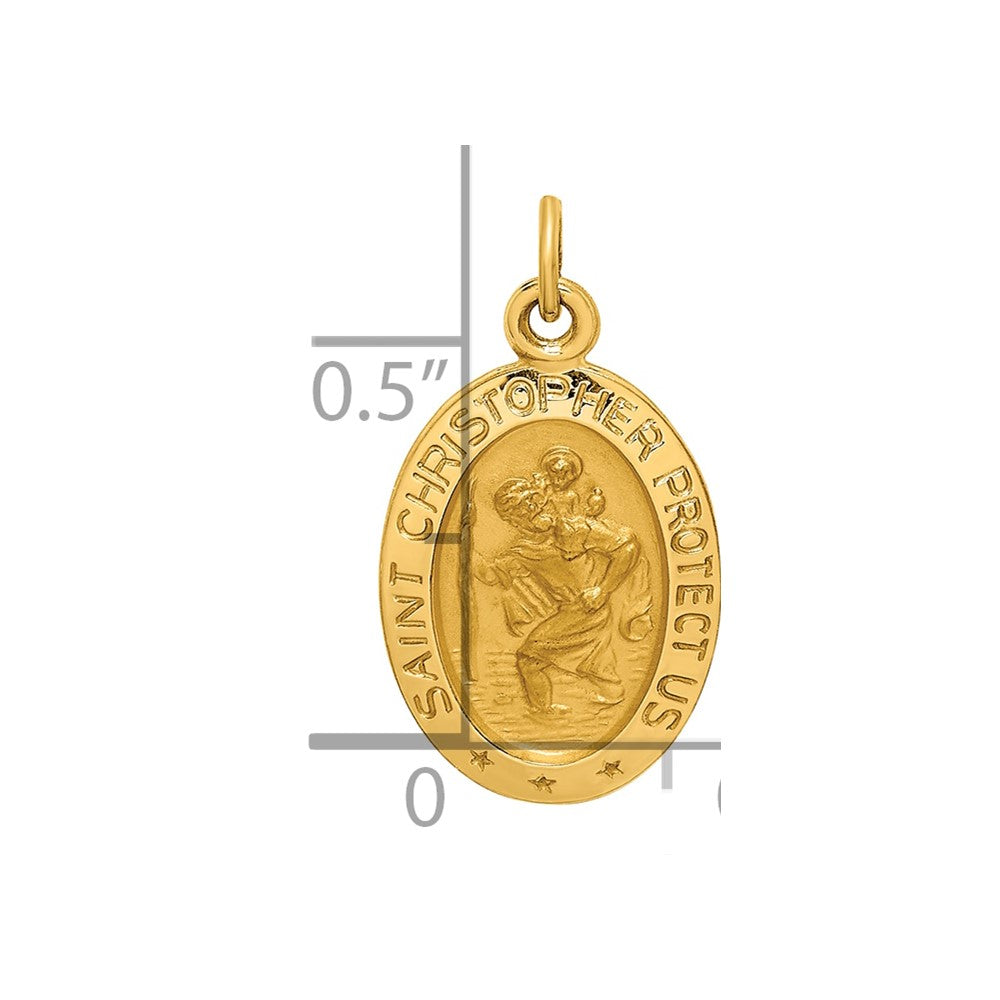 14k Solid Polished/Satin Extra Small Oval St. Christopher Medal