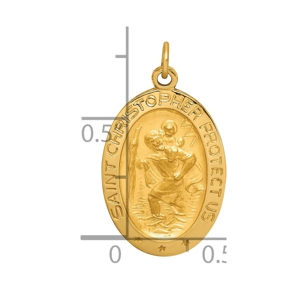 14k Solid Polished/Satin Small Oval St. Christopher Medal