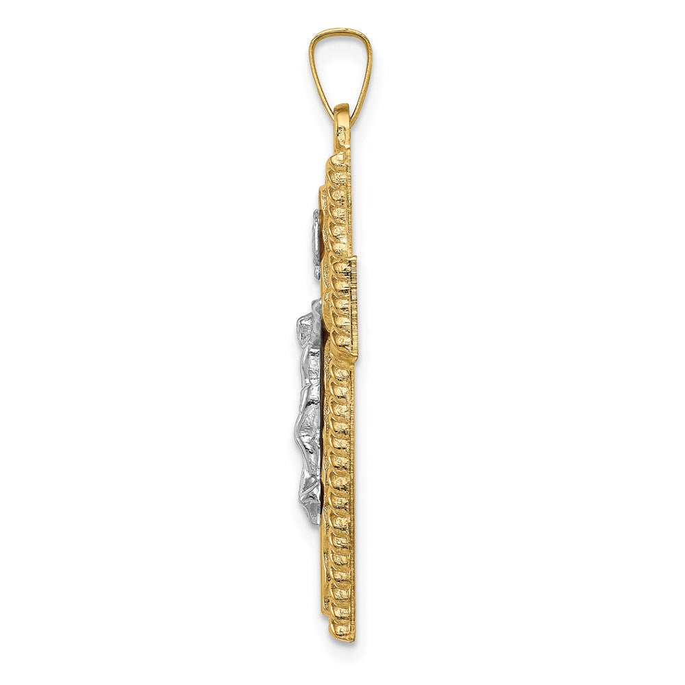 14k Two-tone Hollow Polished Rope Edge Latin Crucifix