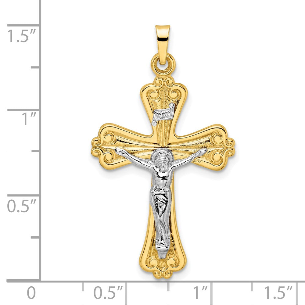 14k Two-tone Polished Solid INRI Crucifix Cross Pendant