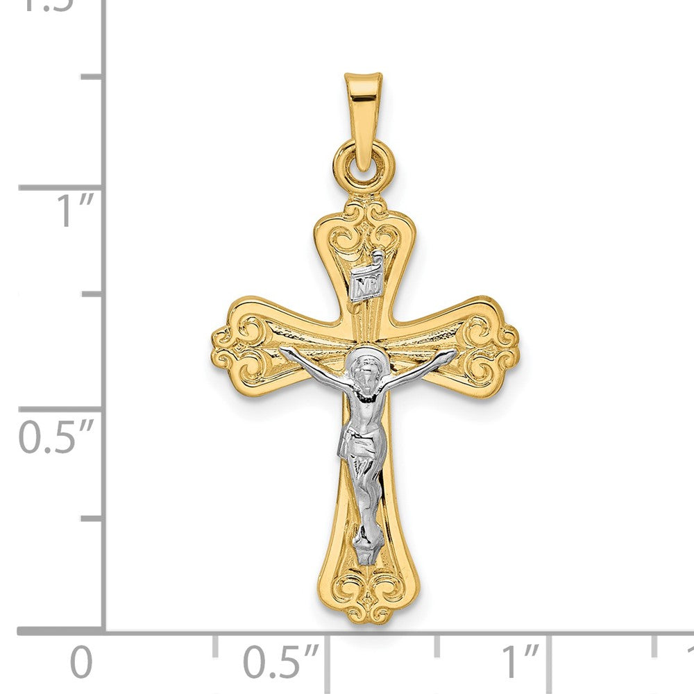 14k Two-tone Polished Solid INRI Crucifix Pendant
