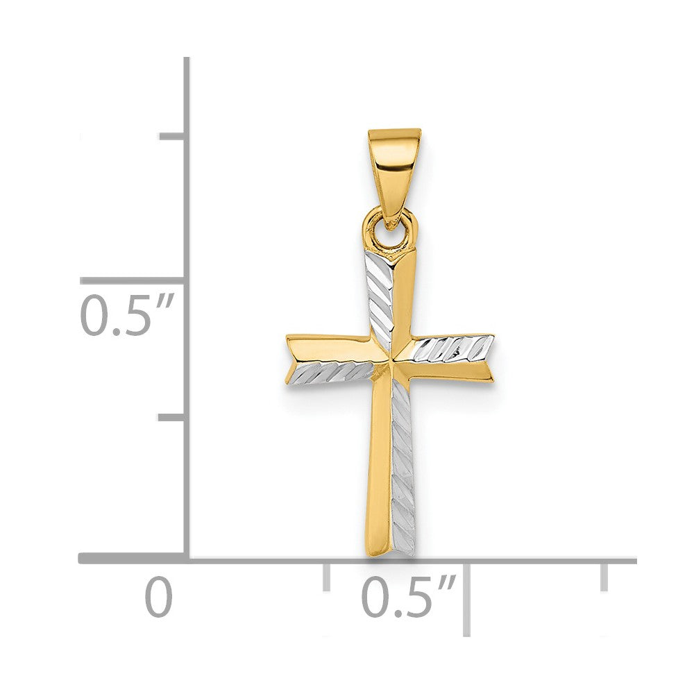 14k w/Rhodium Diamond-cut Small Latin Cross Pendant