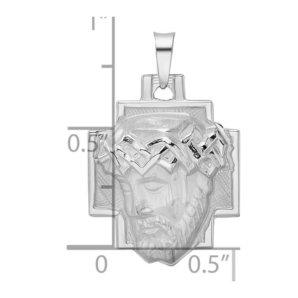 14k White Gold Polished and Satin Solid Jesus Head Pendant