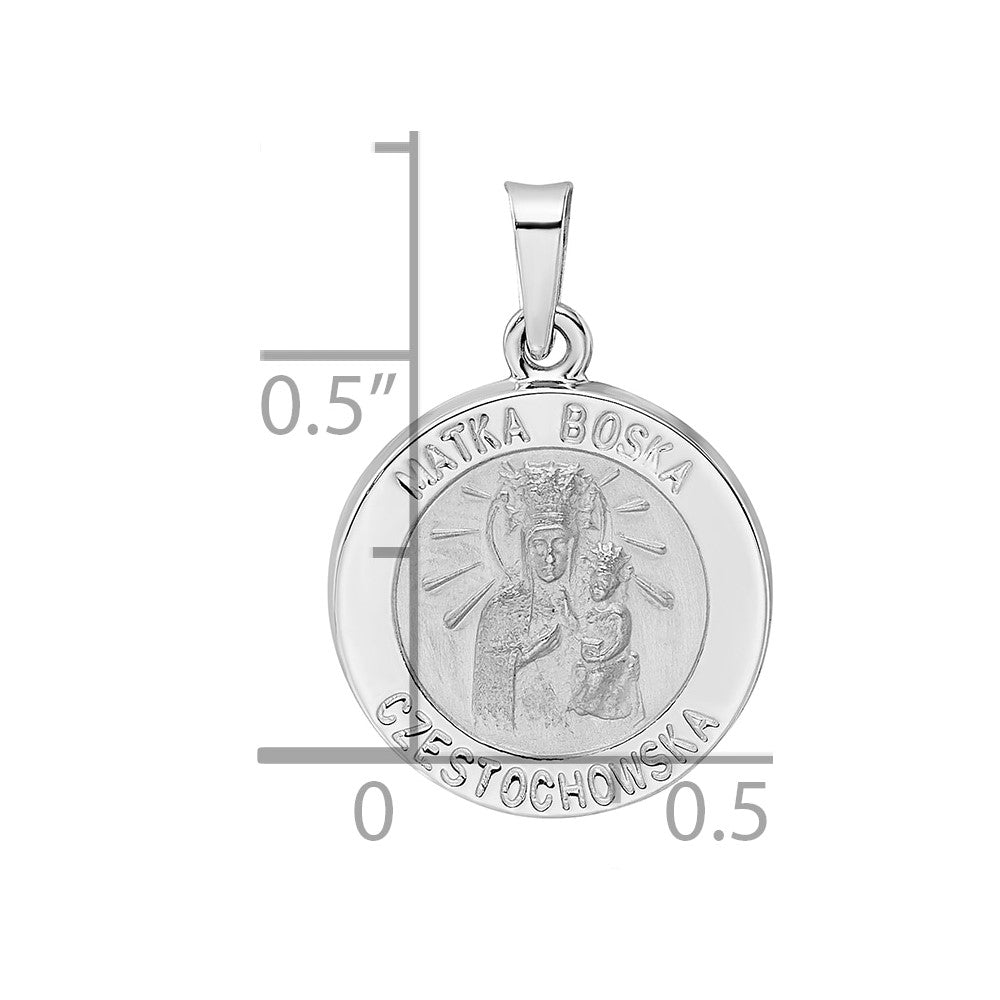 14k White Gold Polished and Satin Hollow Matka Boska Medal Pendant