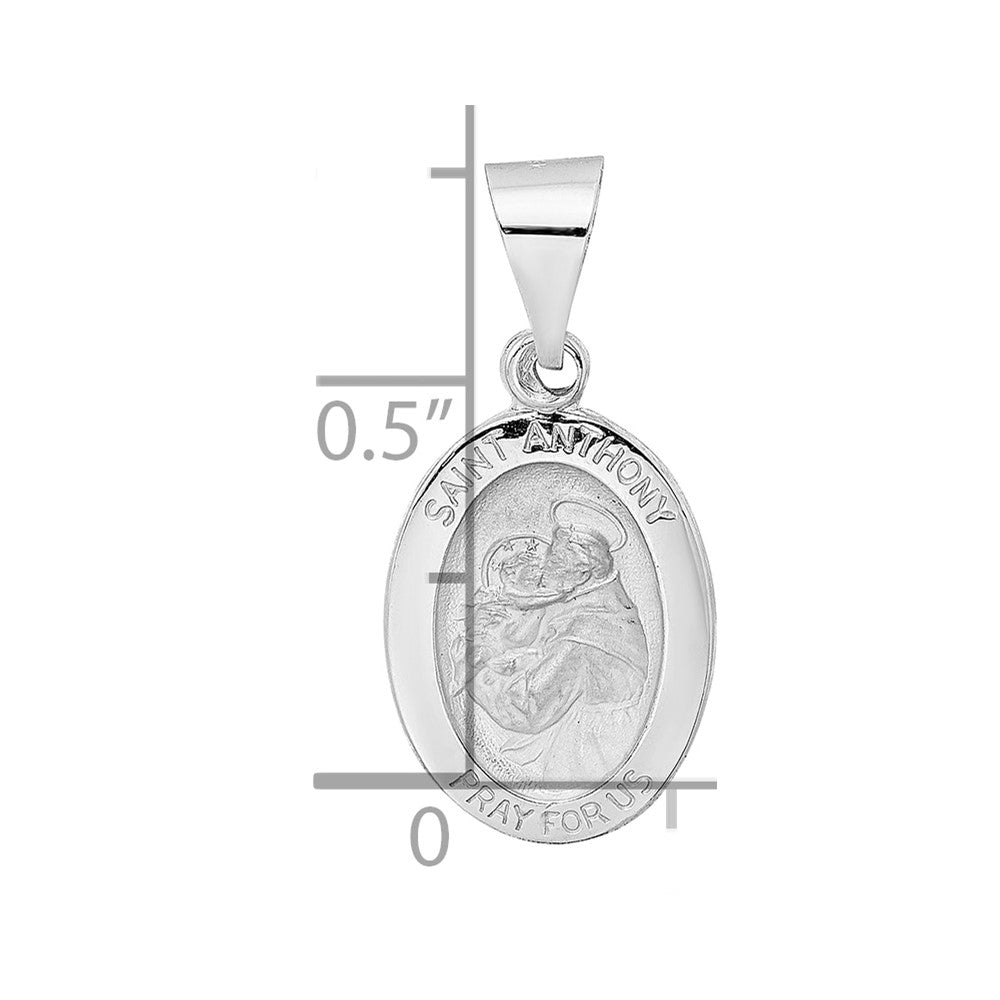 14k White Gold Polished and Satin Hollow Oval St Anthony Medal Pendant