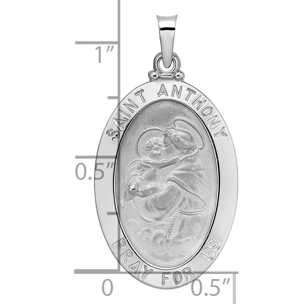 14k White Gold Polished Solid Oval St Anthony Medal Pendant