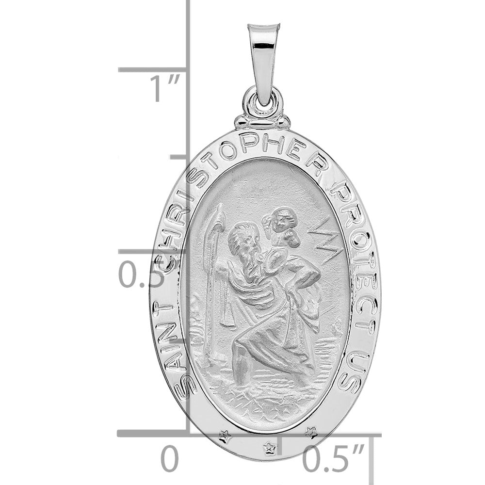 14k White Gold Polished Oval Solid Saint Christopher Medal Pendant