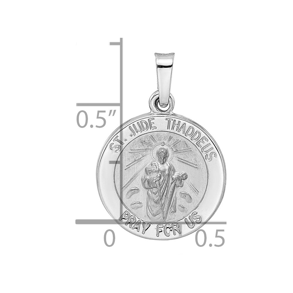 14k White Gold Polished and Satin Hollow St Jude Thaddeus Medal Pendant