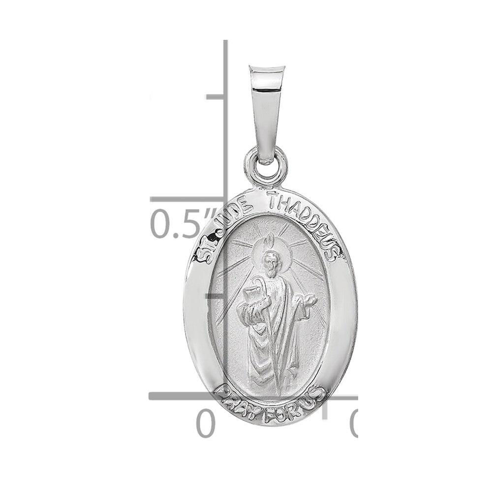 14k White Gold Polished and Satin Hollow Oval St Jude Thaddeus Medal