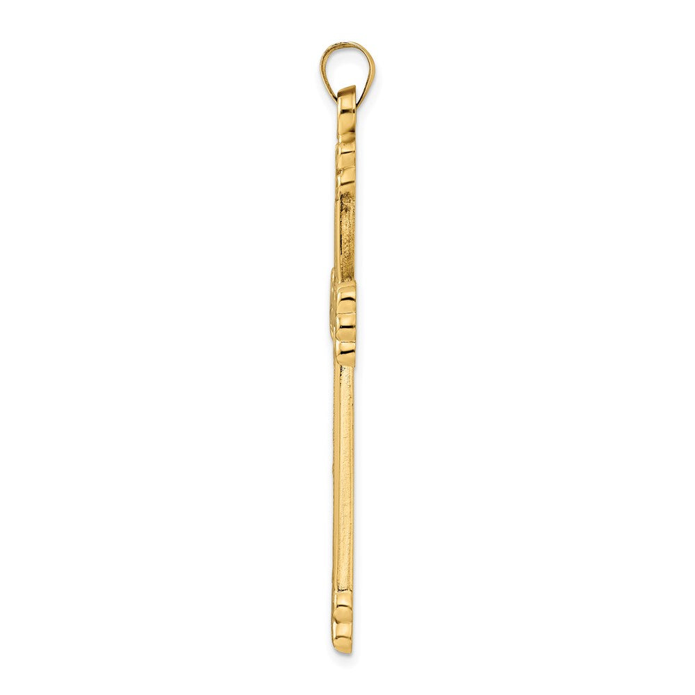 14k Polished and Textured Circle Center Cross Pendant