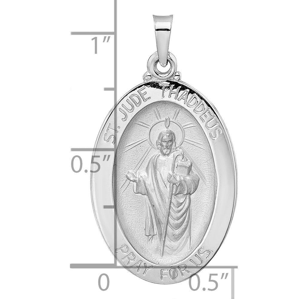 14k White Gold Polished St Jude Oval Solid Medal Pendant