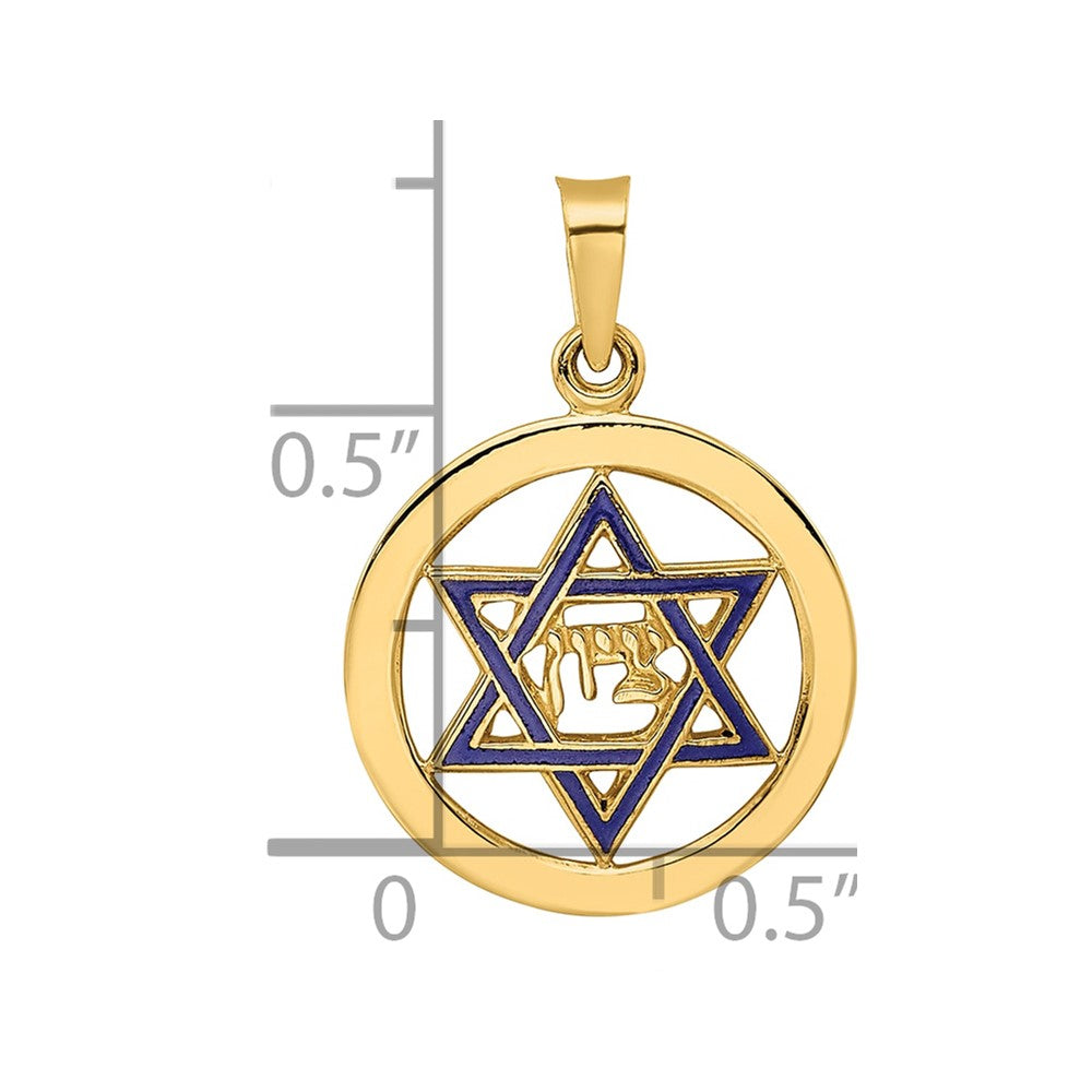 14k Polished and Enameled Solid Star of David Pendant
