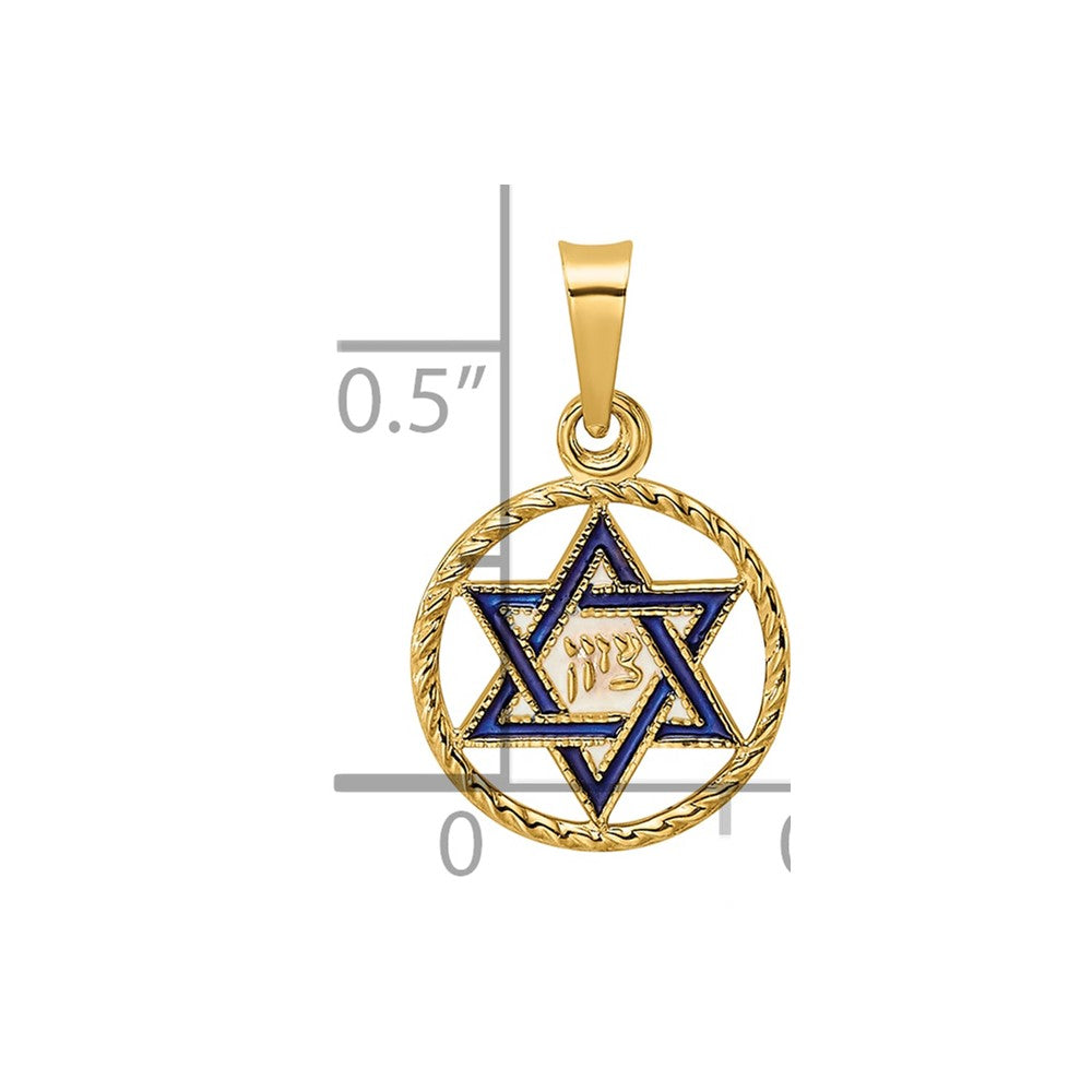 14k Polished Solid Enameled Star of David in Frame Pendant