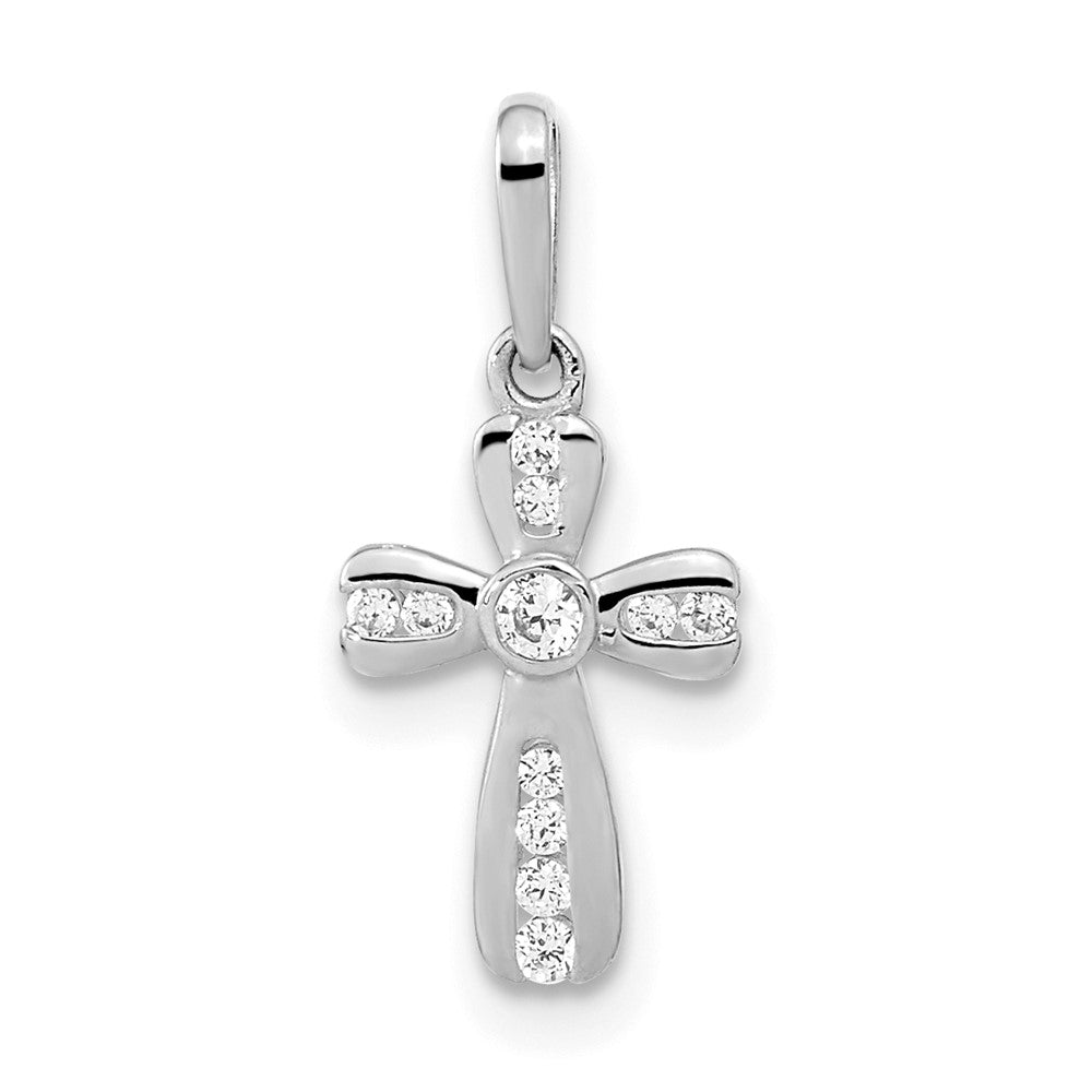 14k White Gold CZ Cross Pendant