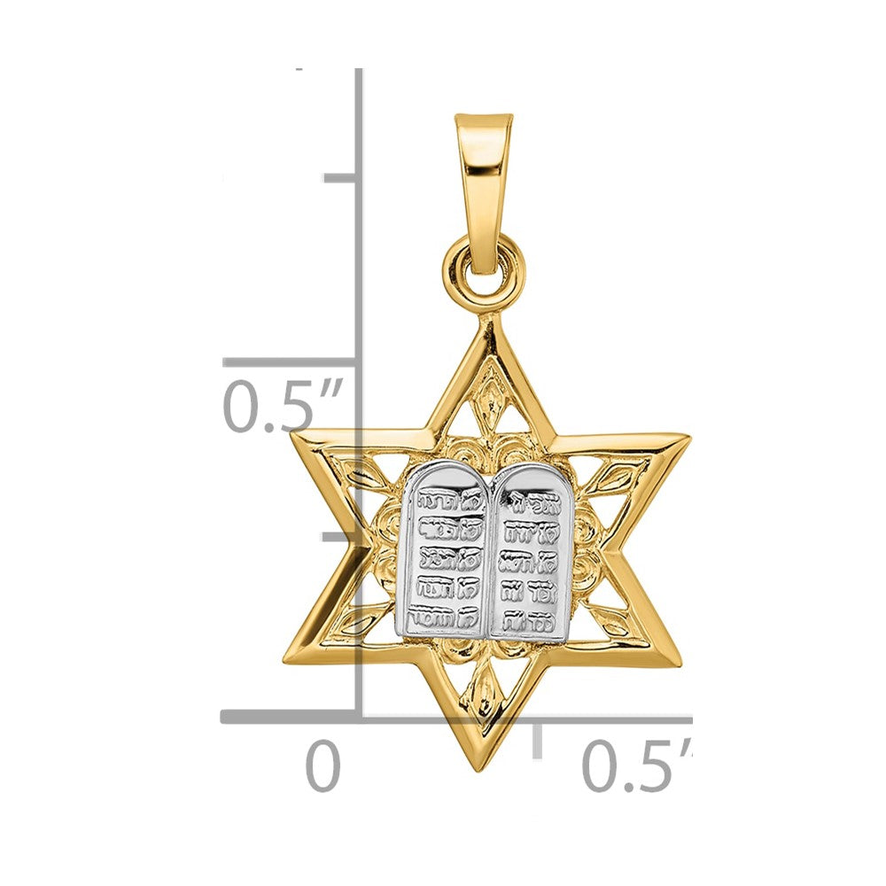 14k Two-tone Polished Solid Star and Torah Pendant