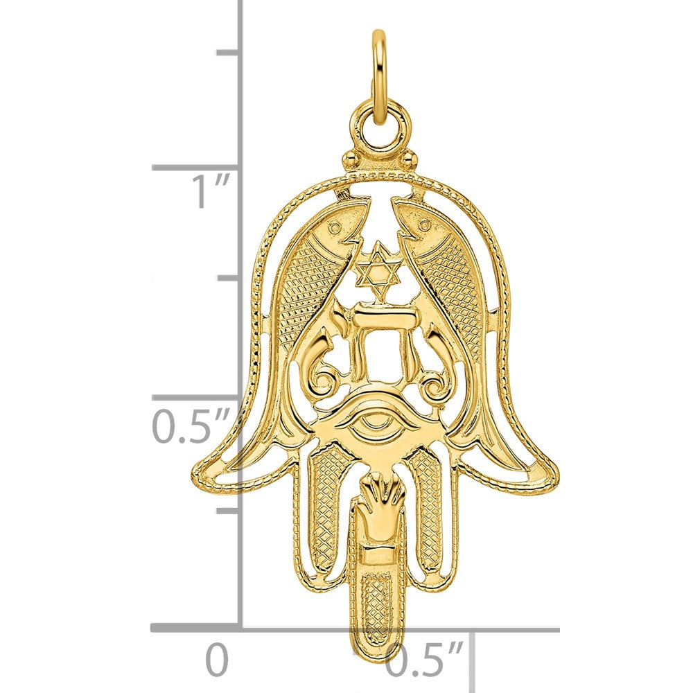 14k Polished & Textured Solid Hamsa Pendant