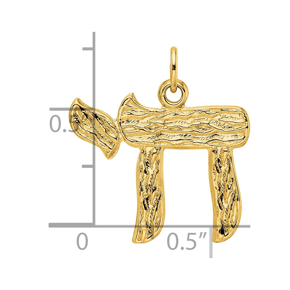 14k Polished and Textured Solid Chai Symbol Pendant