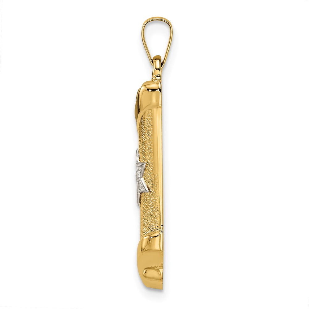 14k Two-tone Polished/Textured Hollow Torah Scroll Pendant