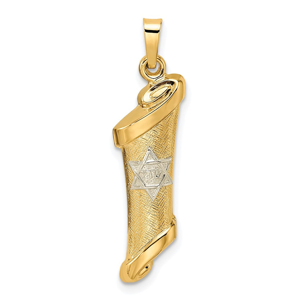 14k Two-tone Polished/Textured Hollow Torah Scroll Pendant