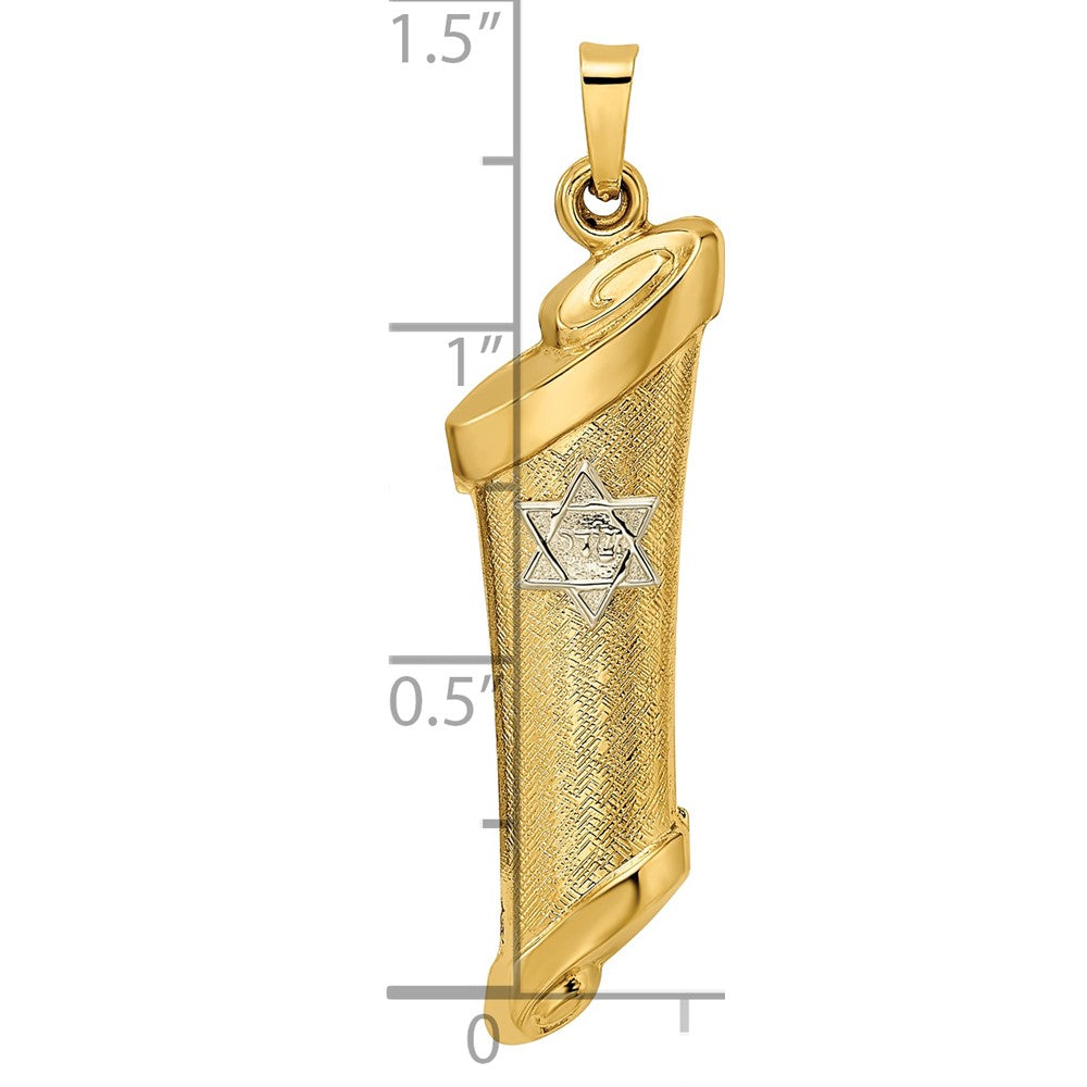 14k Two-tone Hollow Torah Scroll and Star Pendant