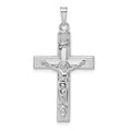 14k White Gold Polished Solid INRI Striped Crucifix Pendant