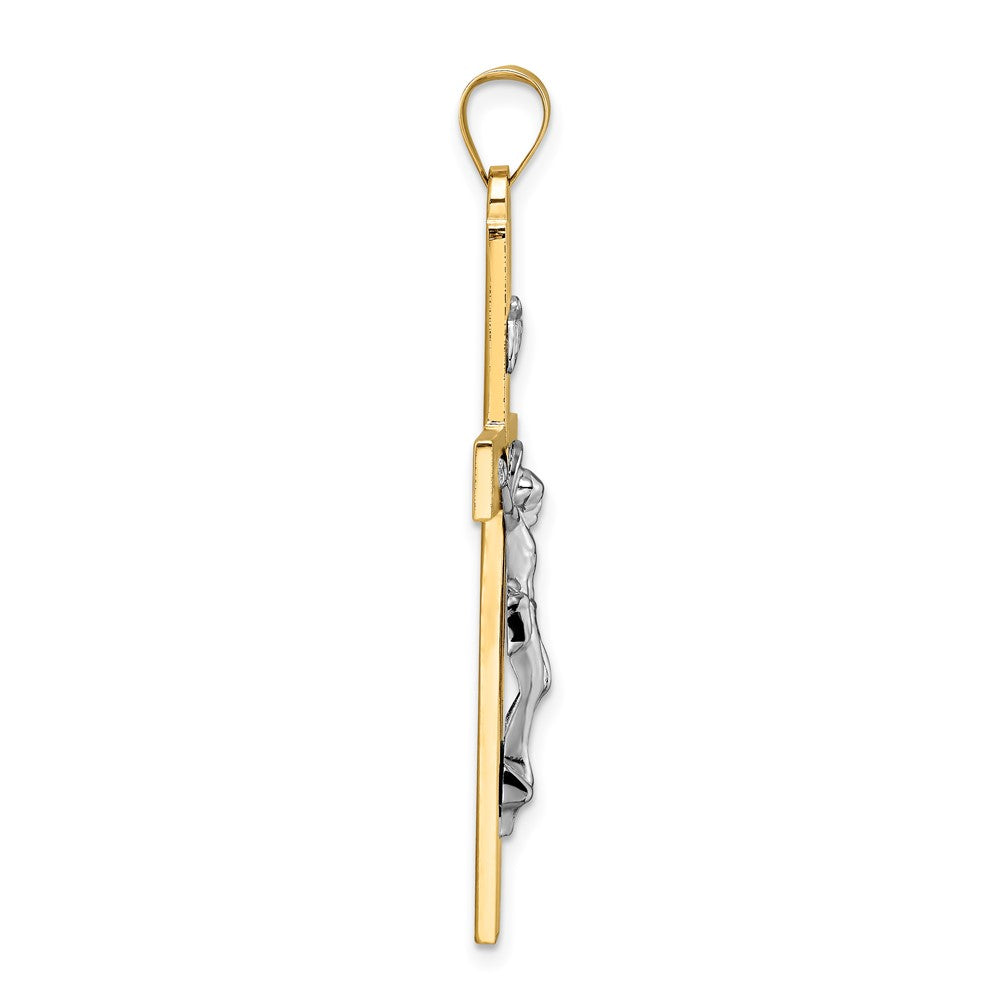 14k Two-tone Polished Solid INRI Crucifix Cross Pendant