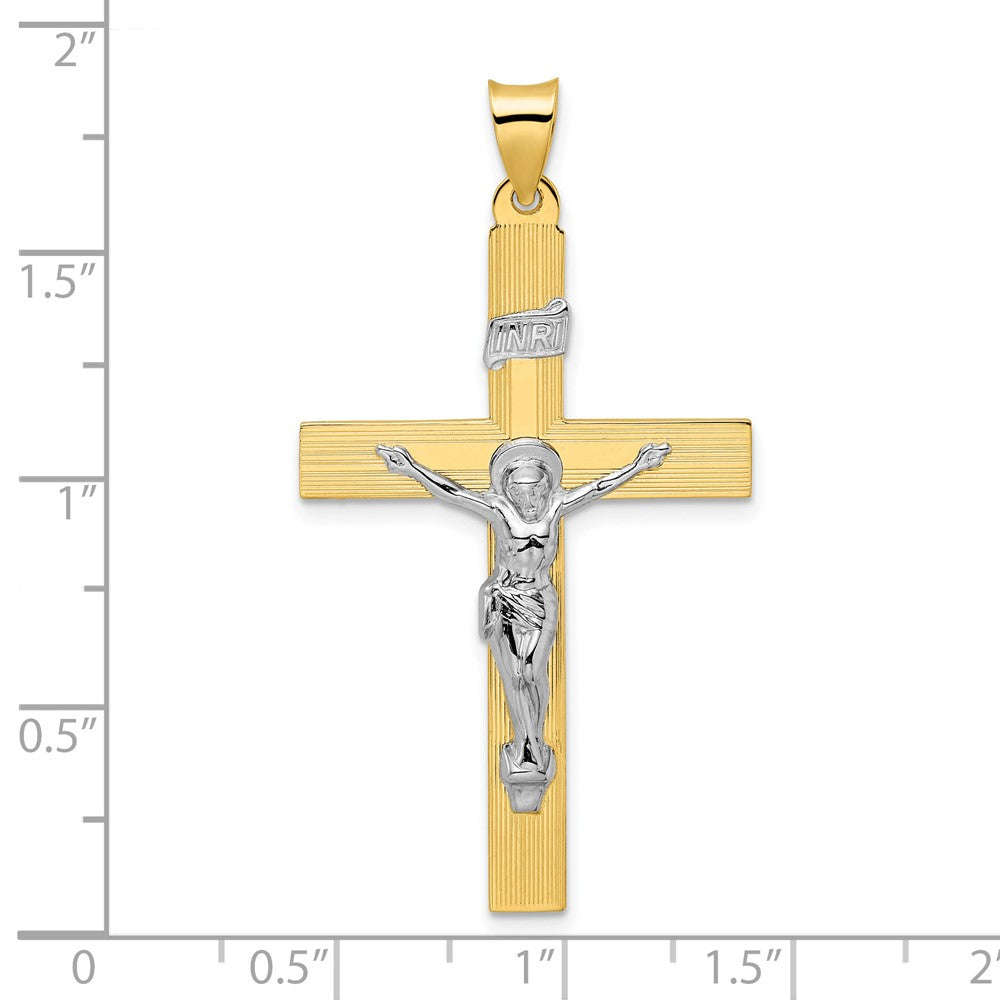 14k Two-tone Polished Solid INRI Crucifix Cross Pendant