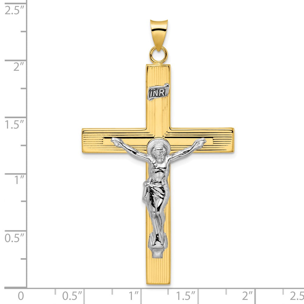 14k Two-tone Polished Solid INRI Crucifix Cross Pendant