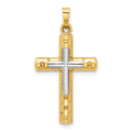 14k Two-Tone Textured and Polished Hollow Latin Cross Pendant