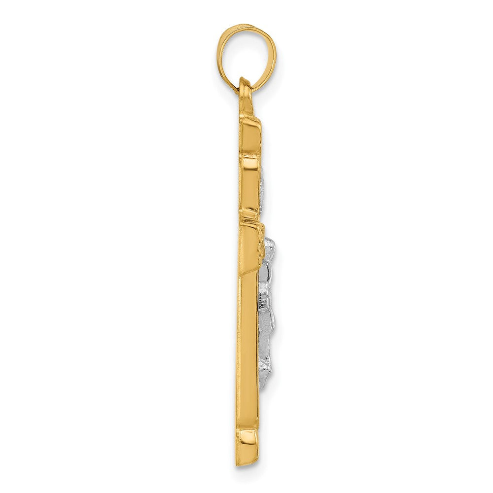 14k Two-Tone Hollow INRI Crucifix Pendent