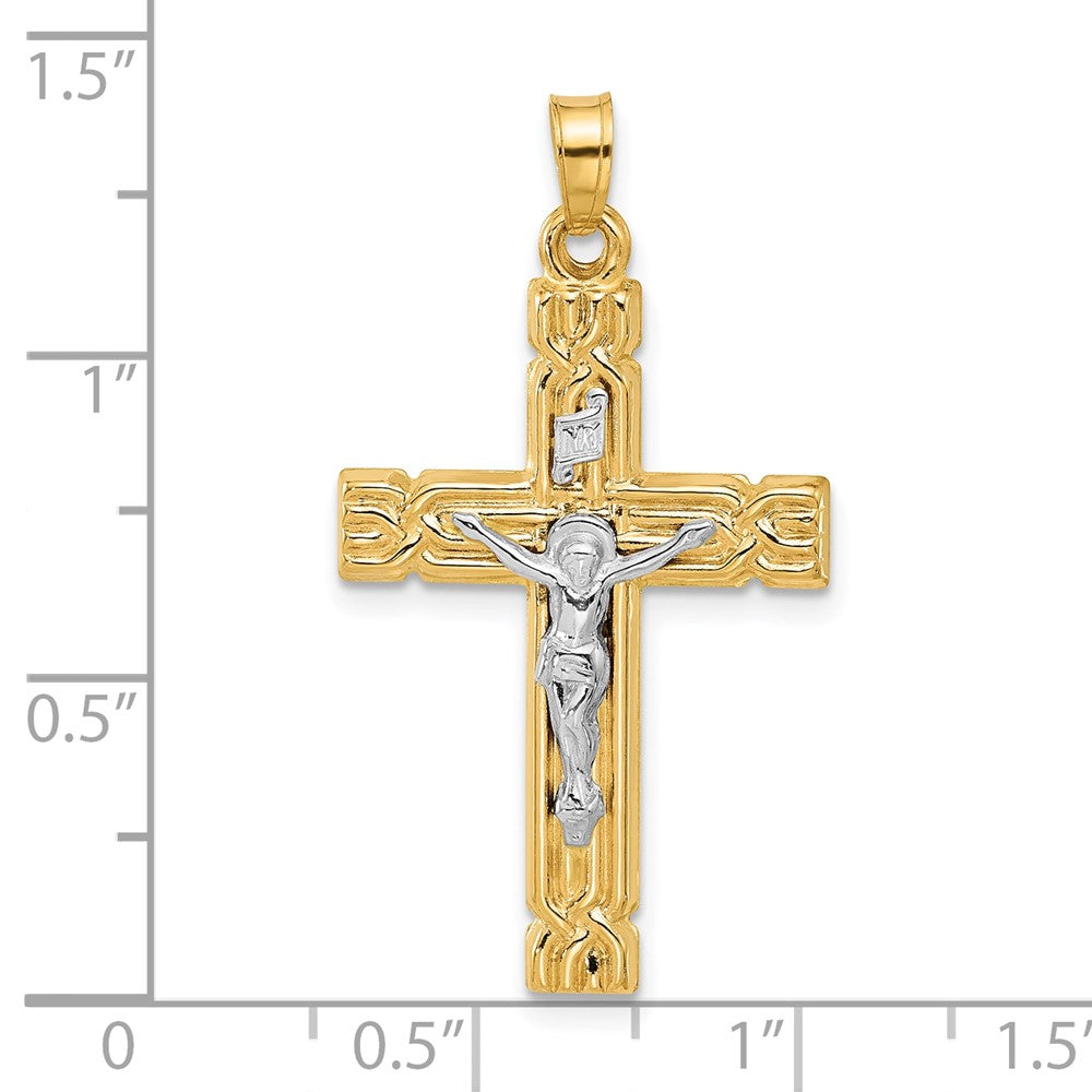 14k Two-Tone Hollow INRI Crucifix Pendent