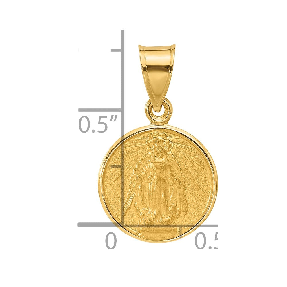 14k Polished and Satin Solid Miraculous Mary Plain Back Medal