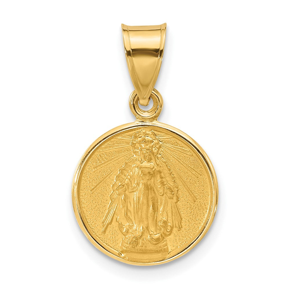 14k Polished and Satin Solid Miraculous Mary Plain Back Medal