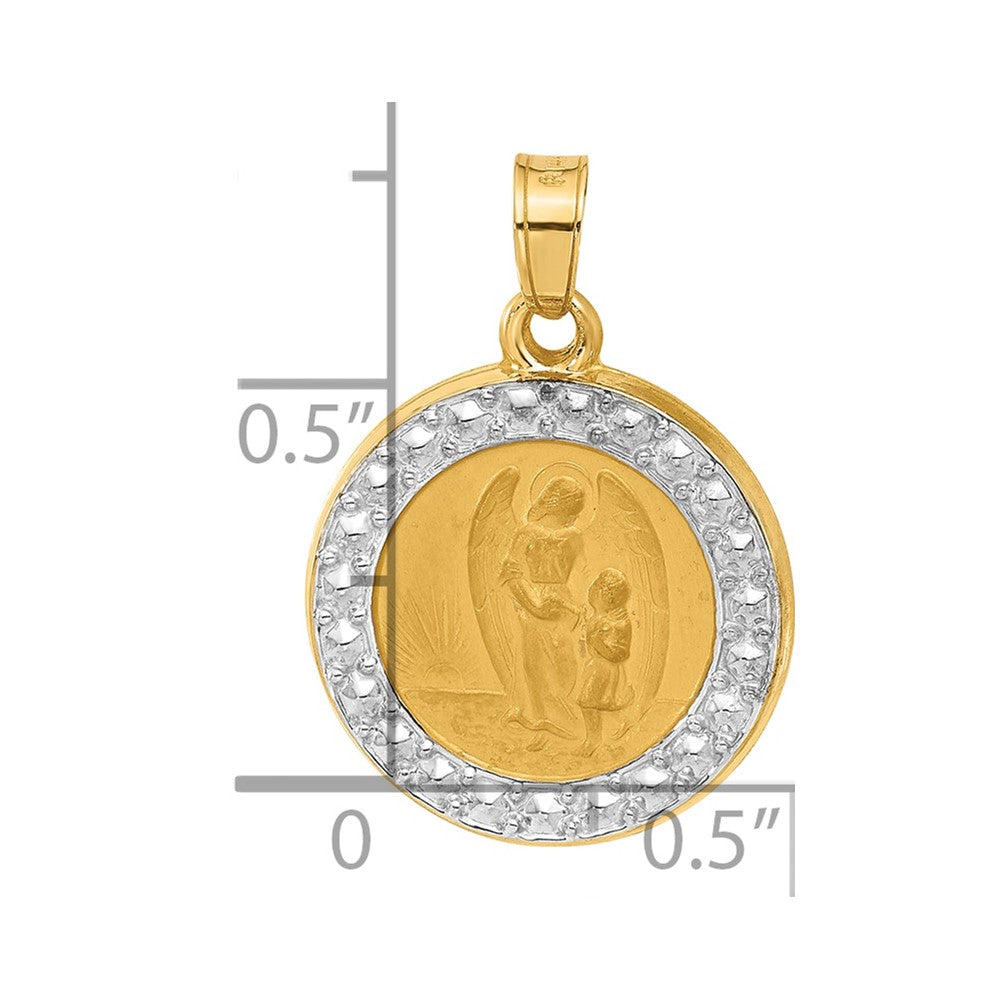 14K and White Rhodium Hollow Our Guardian Angel Medal