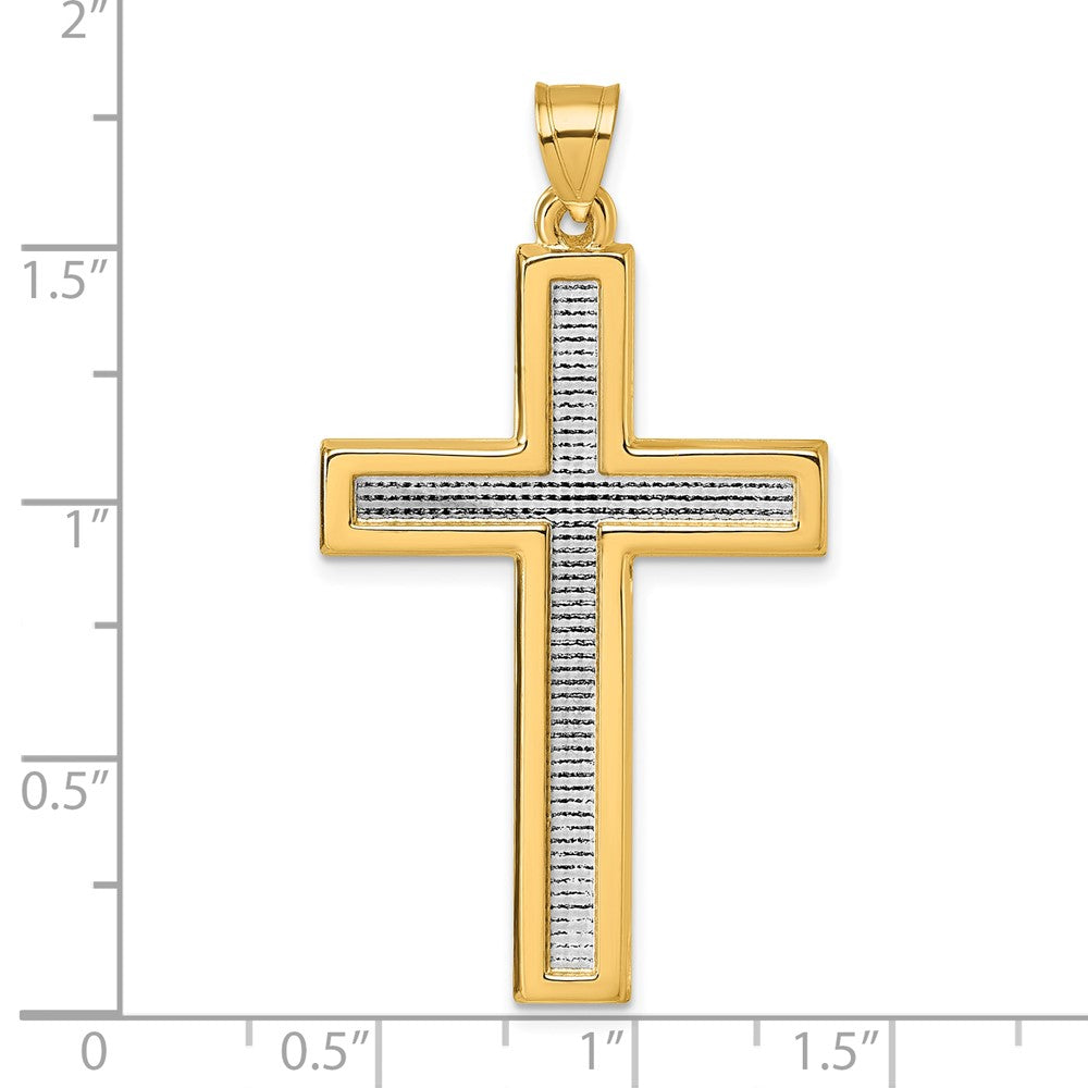 14k with White Rhodium Polished Religious Cross Pendant