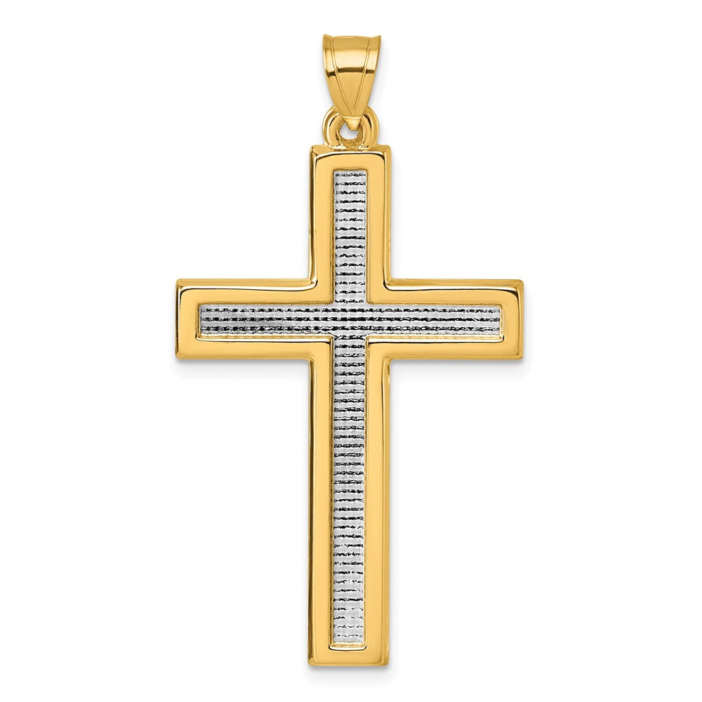 14k with White Rhodium Polished Religious Cross Pendant